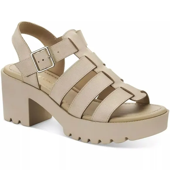 Sun   Stone Womens Daisee Faux Leather Platform Block Heels Shoes