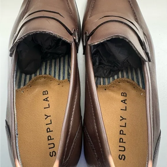 Supply Lab Men's Brown Dress Loafer Shoes 10.5 M Slip On Penny Leather NEW