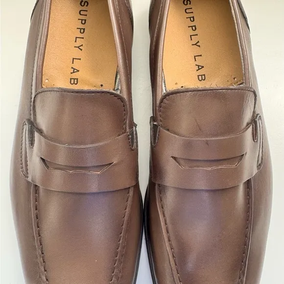 Supply Lab Men's Brown Dress Loafer Shoes 10.5 M Slip On Penny Leather NEW