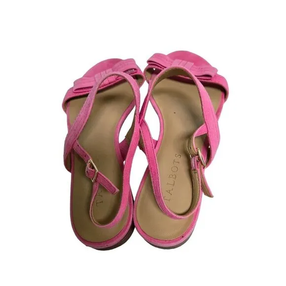 Talbots Keri Topstitch Pink Suede Bow Slingback Sandals Size 8M