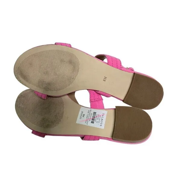 Talbots Keri Topstitch Pink Suede Bow Slingback Sandals Size 8M
