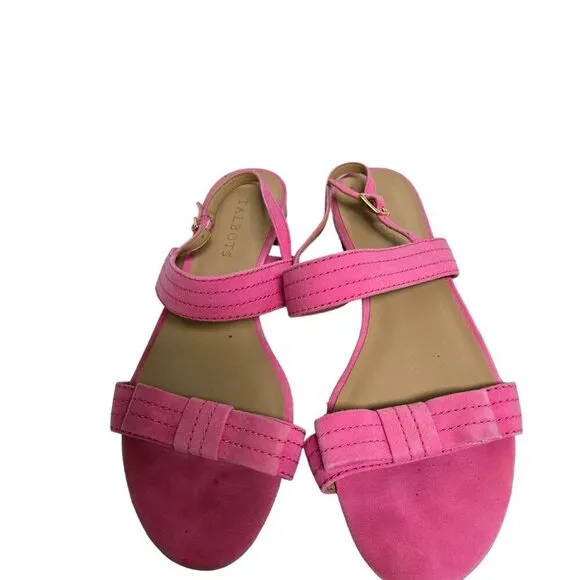 Talbots Keri Topstitch Pink Suede Bow Slingback Sandals Size 8M