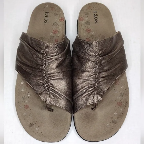 Taos Gift 2 Women's Cocoa Metallic Leather Ruched Braided Comfort Sandals Size12