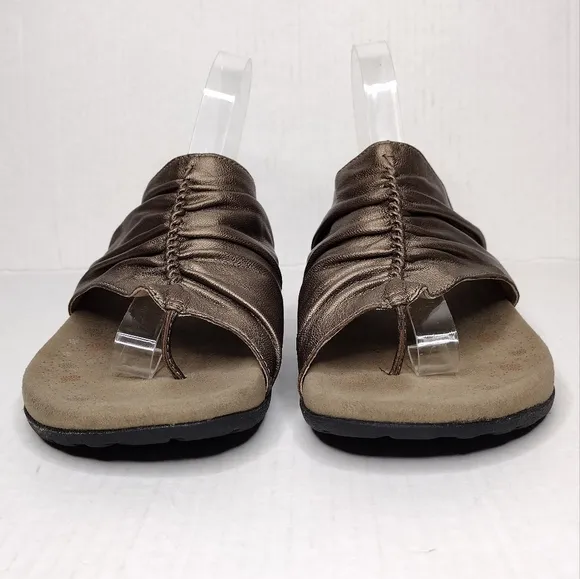 Taos Gift 2 Women's Cocoa Metallic Leather Ruched Braided Comfort Sandals Size12