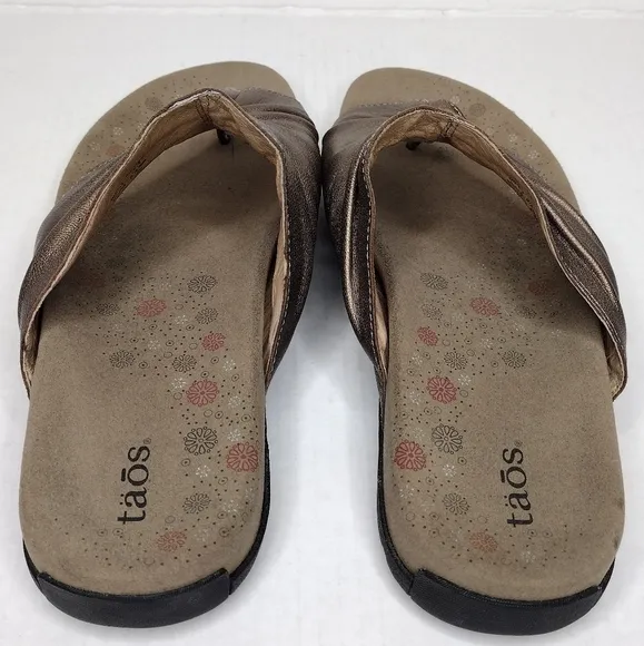 Taos Gift 2 Women's Cocoa Metallic Leather Ruched Braided Comfort Sandals Size12