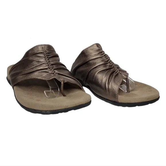 Taos Gift 2 Women's Cocoa Metallic Leather Ruched Braided Comfort Sandals Size12