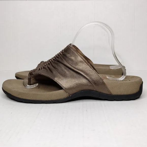 Taos Gift 2 Women's Cocoa Metallic Leather Ruched Braided Comfort Sandals Size12