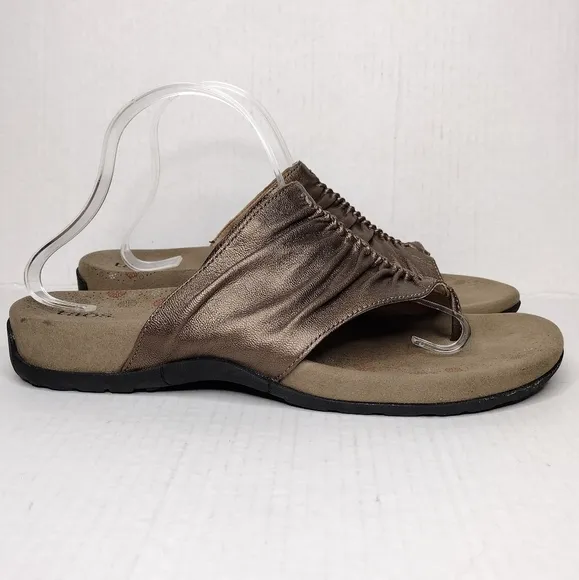 Taos Gift 2 Women's Cocoa Metallic Leather Ruched Braided Comfort Sandals Size12