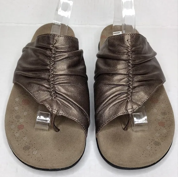 Taos Gift 2 Women's Cocoa Metallic Leather Ruched Braided Comfort Sandals Size12