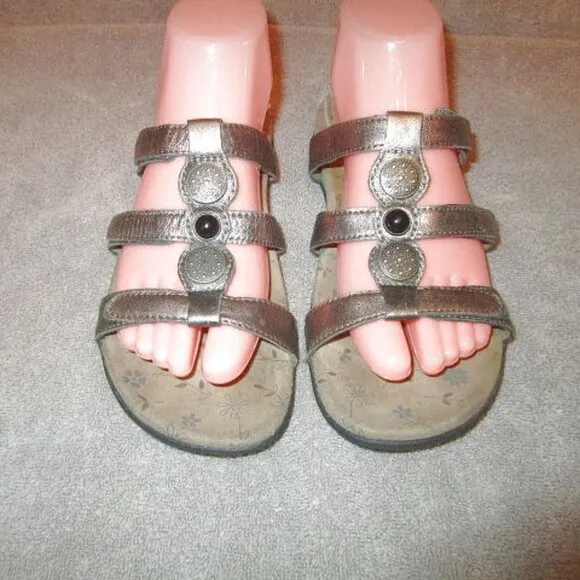 TAOS Prize 4 LEATHER Comfort Size 7 SANDALS 3 Strap COMFORT Arch METALLIC Gem