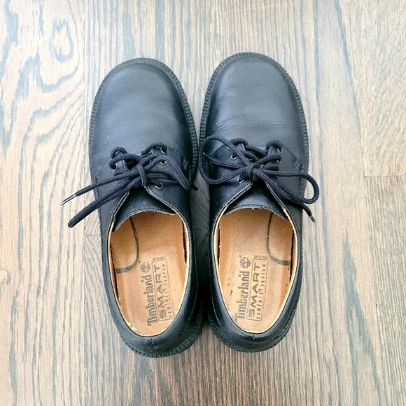 Timberland Boys Black Classic Leather Lace-Up Round-Toe Oxford Dress Shoes Comfy