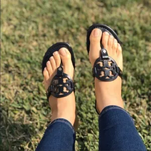 TORY BURCH Miller black leather Sandals size 8.5 women thong summer sandals