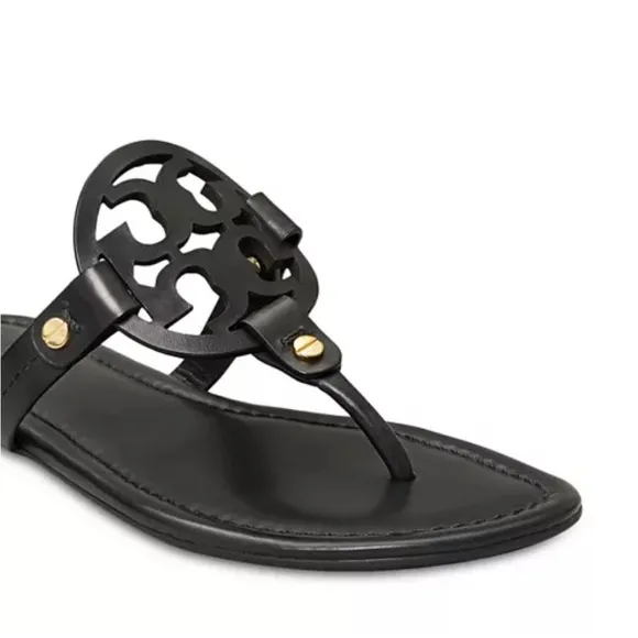 TORY BURCH Miller black leather Sandals size 8.5 women thong summer sandals