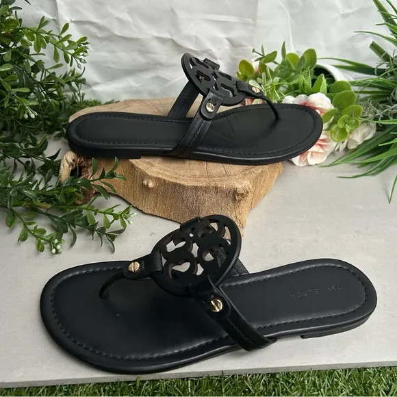 TORY BURCH Miller black leather Sandals size 8.5 women thong summer sandals