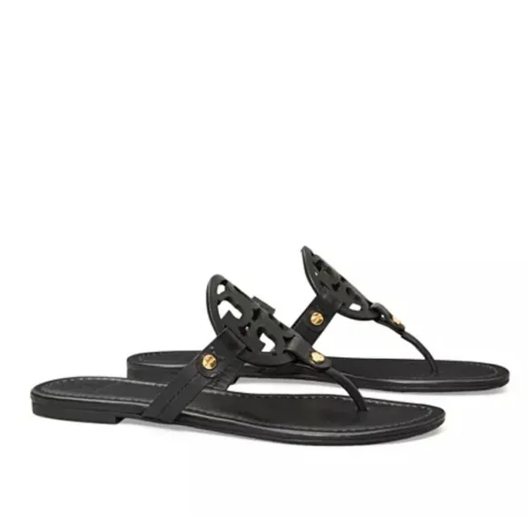 TORY BURCH Miller black leather Sandals size 8.5 women thong summer sandals