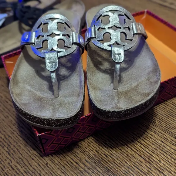 TWO PAIRS -Tory Burch Sandals with Metallic Accents.