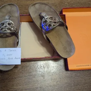 TWO PAIRS -Tory Burch Sandals with Metallic Accents.