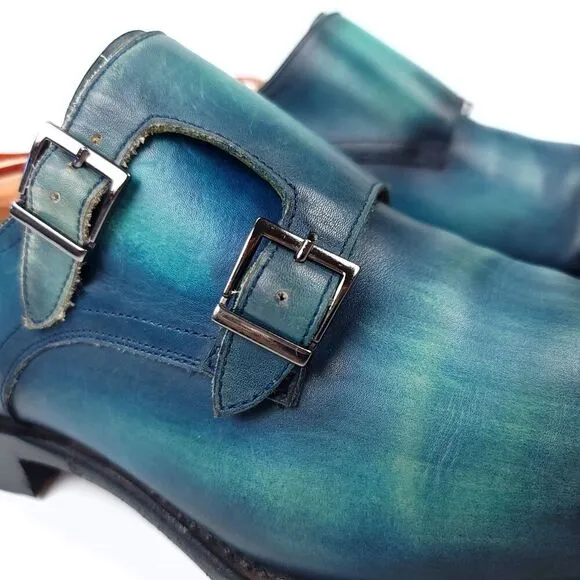 UGo Vasare Ombre Patina Leather Goodyear Double Monk Strap Dress Shoes Men's 9.5