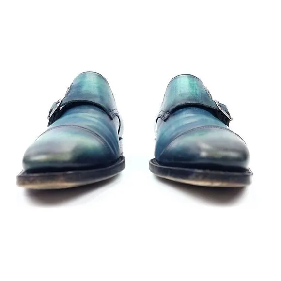 UGo Vasare Ombre Patina Leather Goodyear Double Monk Strap Dress Shoes Men's 9.5