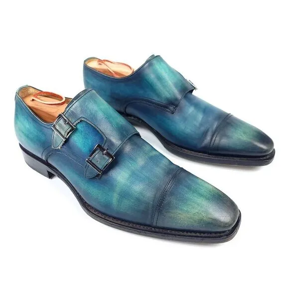 UGo Vasare Ombre Patina Leather Goodyear Double Monk Strap Dress Shoes Men's 9.5