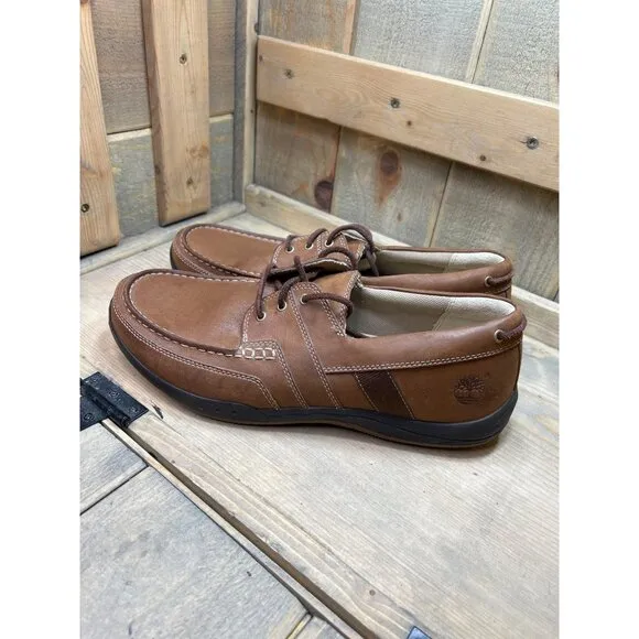 US10 TIMBERLAND SMART COMFORT MENS BROWN LEATHER OXFORD LOAFER SHOES 72565-6160
