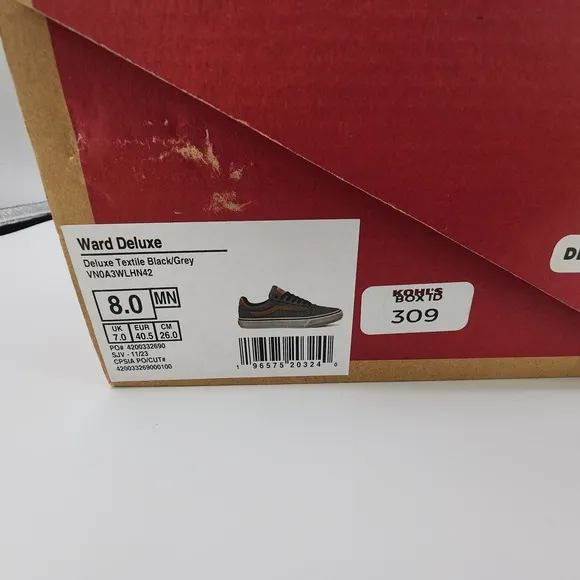 Vans Ward Deluxe Shoes Mens 8 Textile Black/Grey Comfort Sneakers NEW w/ Box
