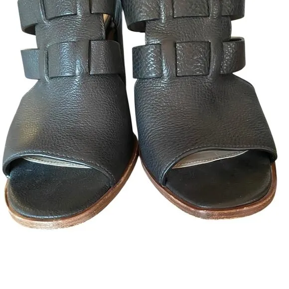 Via Spiga Brandina Black Leather Block Heel Strappy Sandals Open Toe size 9.5