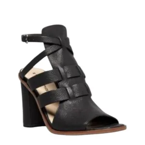 Via Spiga Brandina Black Leather Block Heel Strappy Sandals Open Toe size 9.5