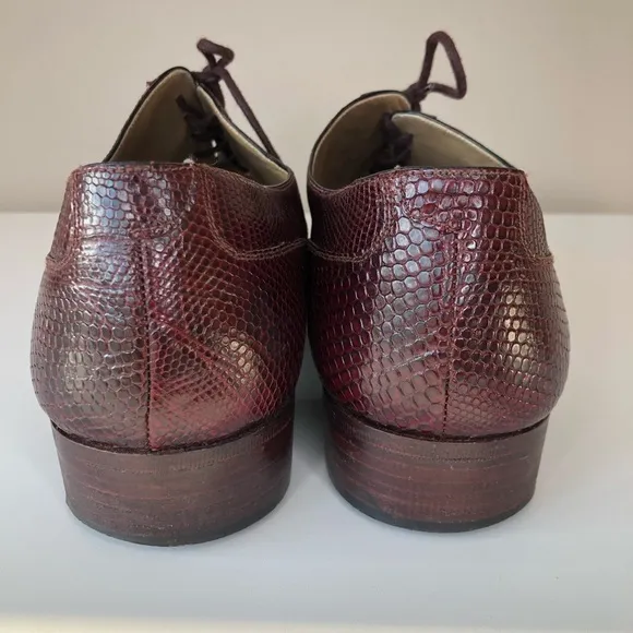Vintage Adamici Burgundy Exotic Lizard Skin leather lace-up Oxford Dress Shoes 9