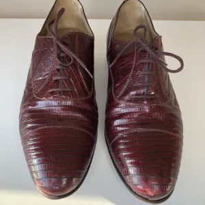 Vintage Adamici Burgundy Exotic Lizard Skin leather lace-up Oxford Dress Shoes 9