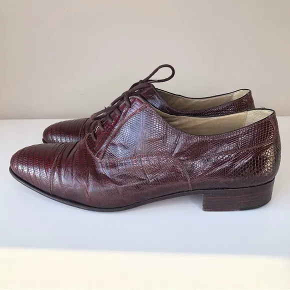 Vintage Adamici Burgundy Exotic Lizard Skin leather lace-up Oxford Dress Shoes 9