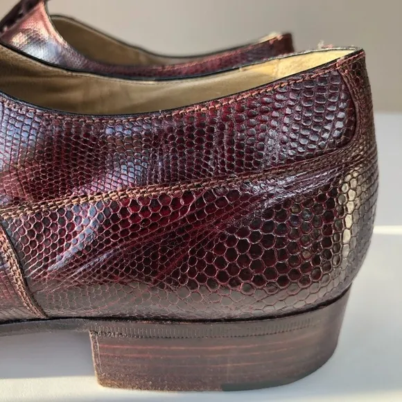 Vintage Adamici Burgundy Exotic Lizard Skin leather lace-up Oxford Dress Shoes 9