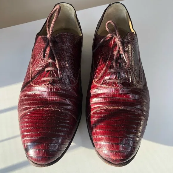 Vintage Adamici Burgundy Exotic Lizard Skin leather lace-up Oxford Dress Shoes 9