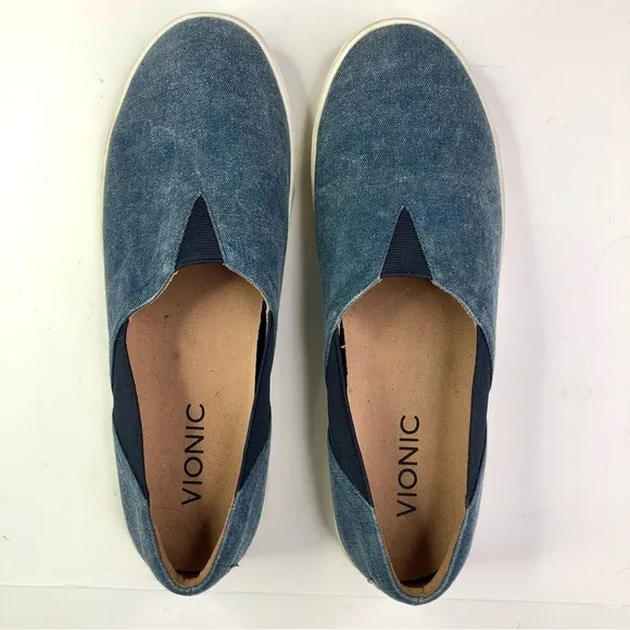 Vionic Ivy denim slip on sneakers orthopedic insoles elastic gores 7