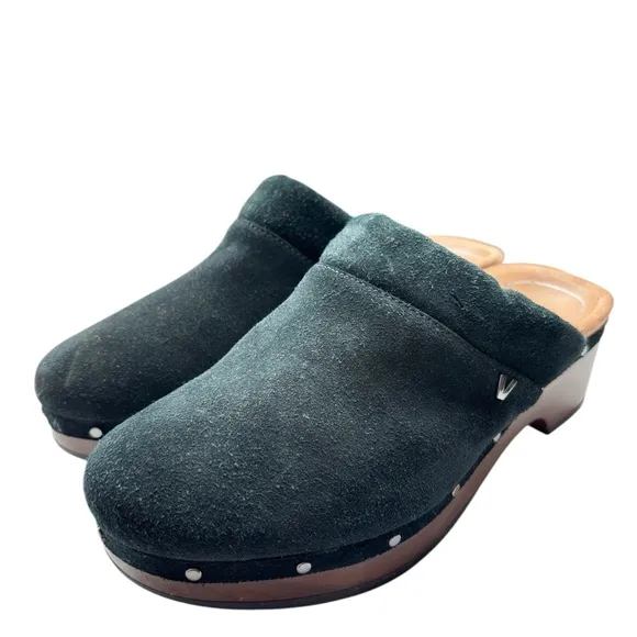 Vionic Kacie Black Suede Clog Mule Slip on Comfort Shoe Size 6 Arch Support