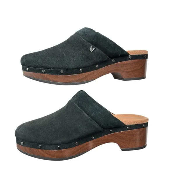 Vionic Kacie Black Suede Clog Mule Slip on Comfort Shoe Size 6 Arch Support