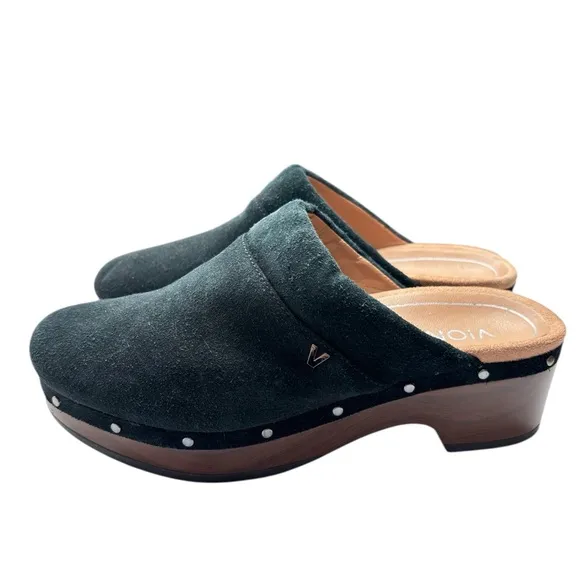 Vionic Kacie Black Suede Clog Mule Slip on Comfort Shoe Size 6 Arch Support