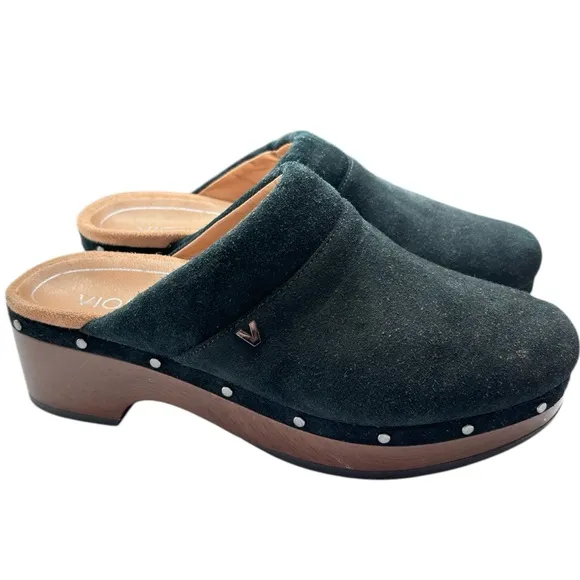 Vionic Kacie Black Suede Clog Mule Slip on Comfort Shoe Size 6 Arch Support