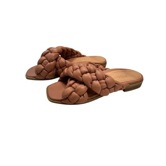 Vionic Kalina Slides Braided Sandals Size 7  Sand Slip on Shoes Arch Support NWO