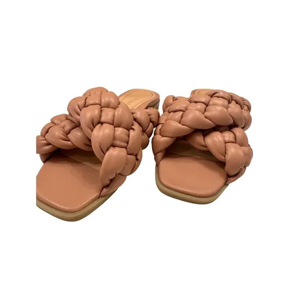 Vionic Kalina Slides Braided Sandals Size 7  Sand Slip on Shoes Arch Support NWO