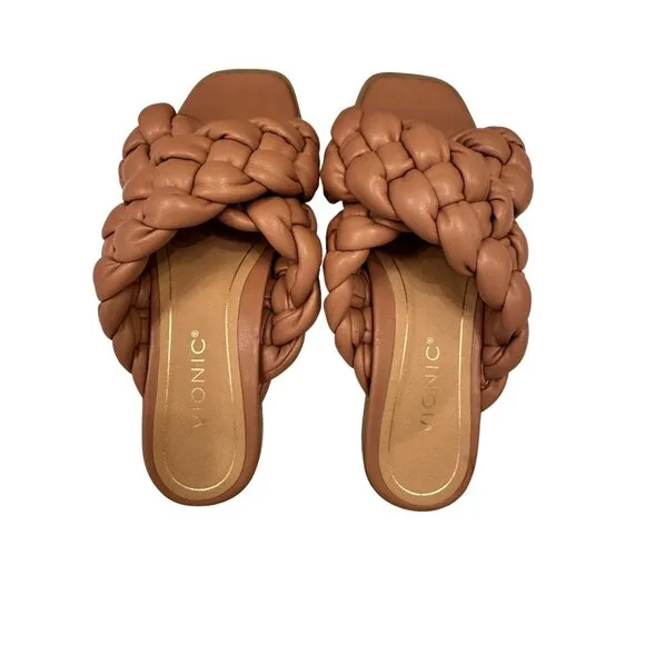 Vionic Kalina Slides Braided Sandals Size 7  Sand Slip on Shoes Arch Support NWO