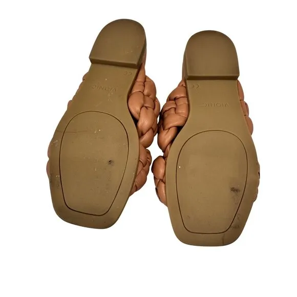 Vionic Kalina Slides Braided Sandals Size 7  Sand Slip on Shoes Arch Support NWO