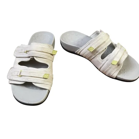 Vionic Sz. 5 White &amp; a Hint of Neon Comfort Adjustable Straps Orthopedic shoe