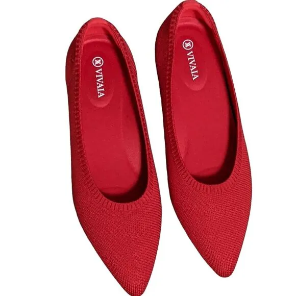 Vivaia classic pointed toe ballet flats Aria 5 in ruby red walking comfort 40.5