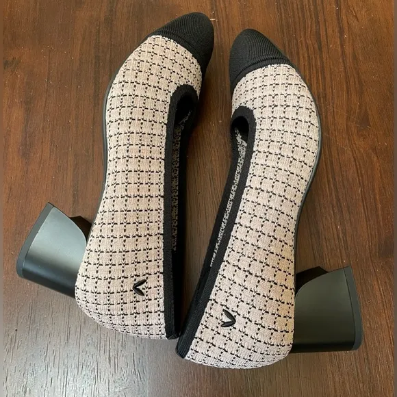 Vivaia Tweed Almond-Toe Stress Free Chunky Heels (Julie Arch Pro), Pink, Size 9