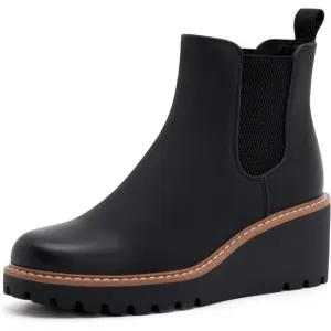 vodvob Ankle Boots Women Black Faux Leather Wedge Platform Booties Slip On Shoes