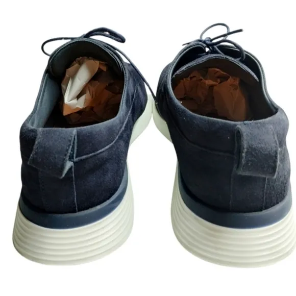 Wolf &amp; Shepard Leather Crossover Longwing Blucher Shoes Mens 10M Navy Suede
