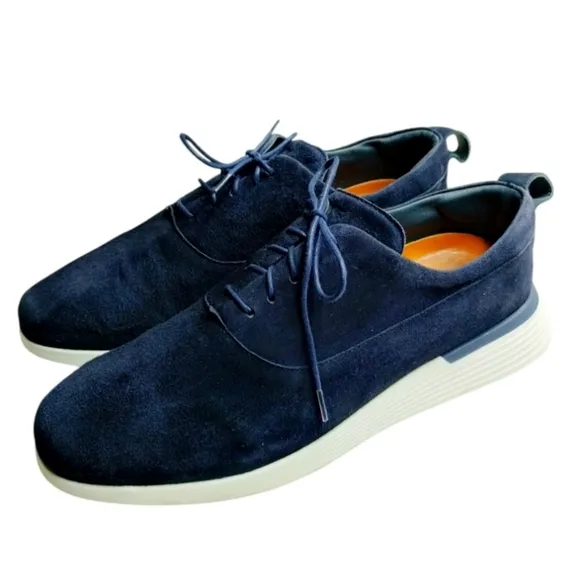 Wolf &amp; Shepard Leather Crossover Longwing Blucher Shoes Mens 10M Navy Suede