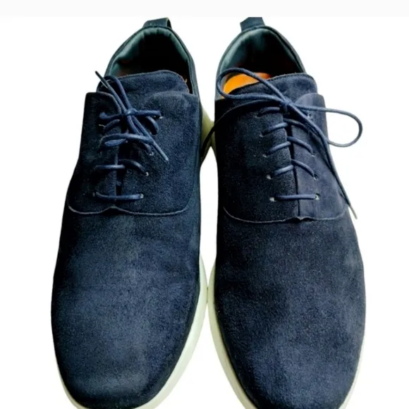 Wolf &amp; Shepard Leather Crossover Longwing Blucher Shoes Mens 10M Navy Suede