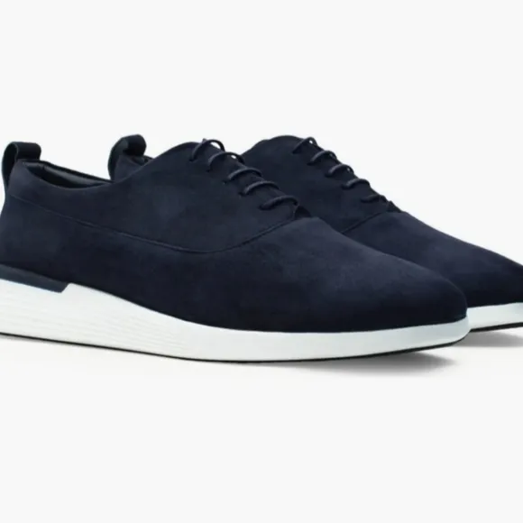 Wolf &amp; Shepard Leather Crossover Longwing Blucher Shoes Mens 10M Navy Suede